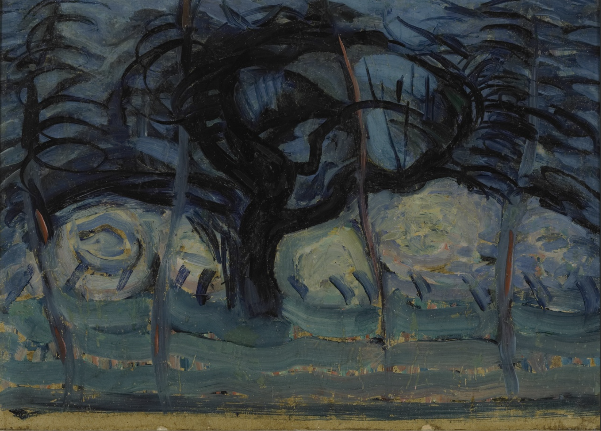 Blauwe appelboom met golvende lijnen I, Piet Mondriaan